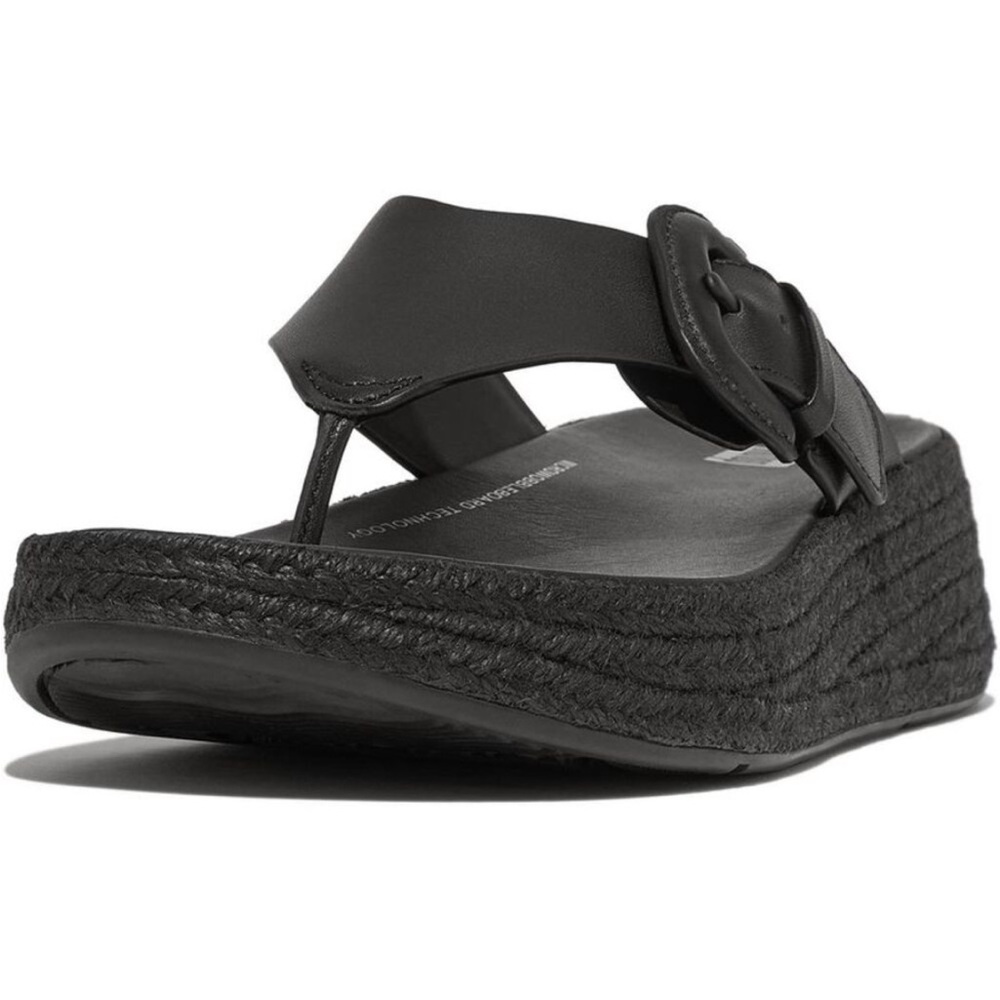NWT -  Fitflop Womens F-Mode Espadrille Black Adjustable Thong Sandals |  US 6